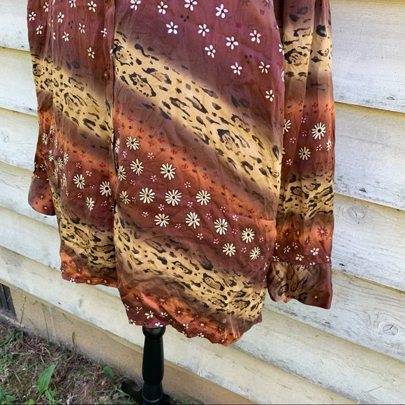 Vintage 90s Bob Mackie Silk Floral Leopard Print Button Down Long Sleeve Shirt - Picture 10 of 16